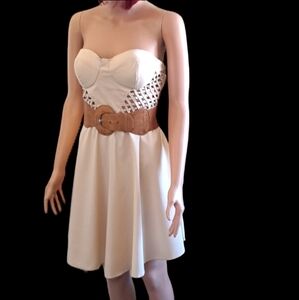Casting Women's Strapless Belted Weaved Accents on Sides Midi Dress Size Large